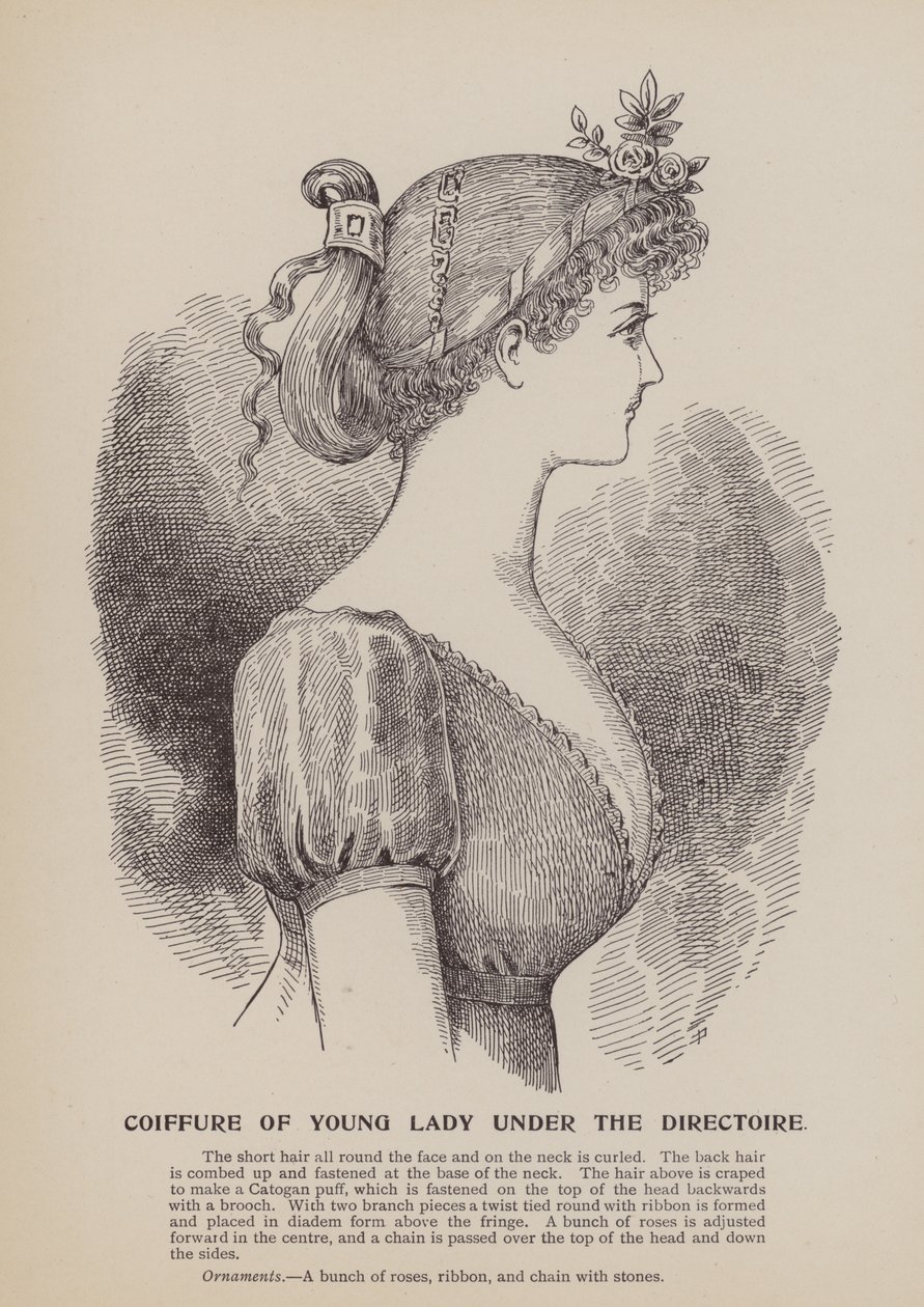 Penteado de uma jovem sob o Directoire (gravura) de English School