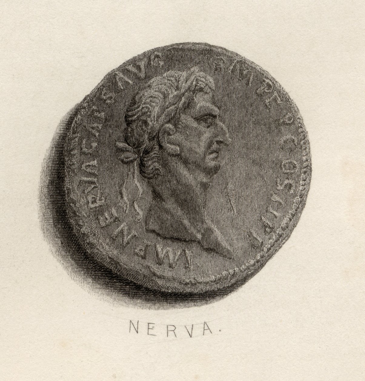 Moeda do tempo de Nerva Caesar Augustus de English School