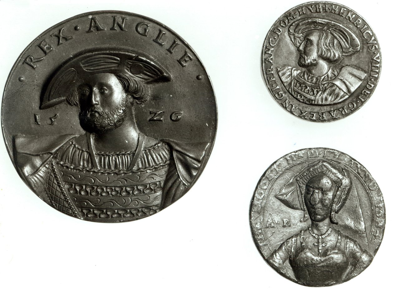 Moedas representando Henrique VIII e Ana Bolena (ouro) de English School