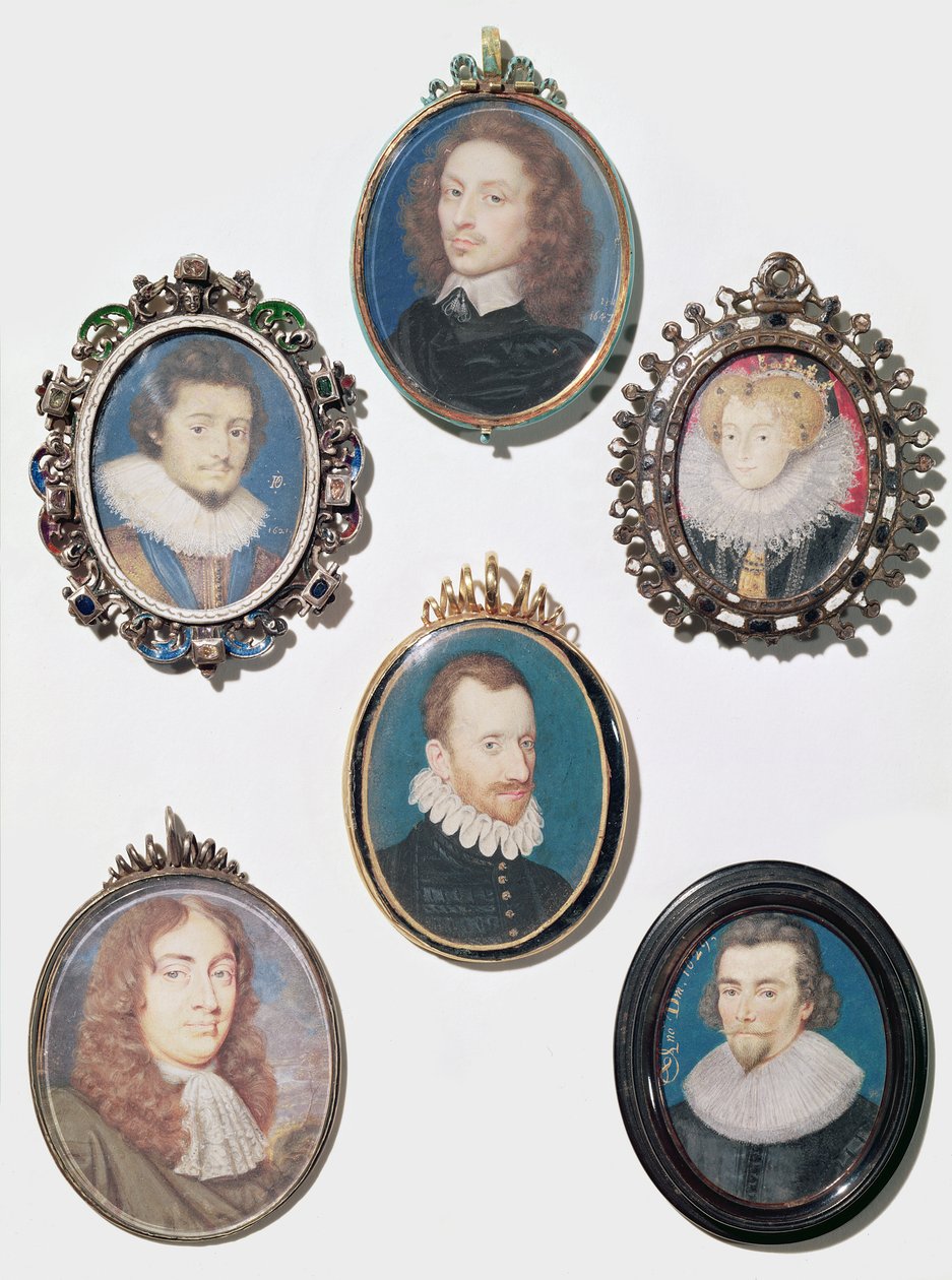 Coleção de miniaturas, LtoR, linha superior: Frederich V (1596-1632) Eleitor Palatino, Rei da Boêmia de English School