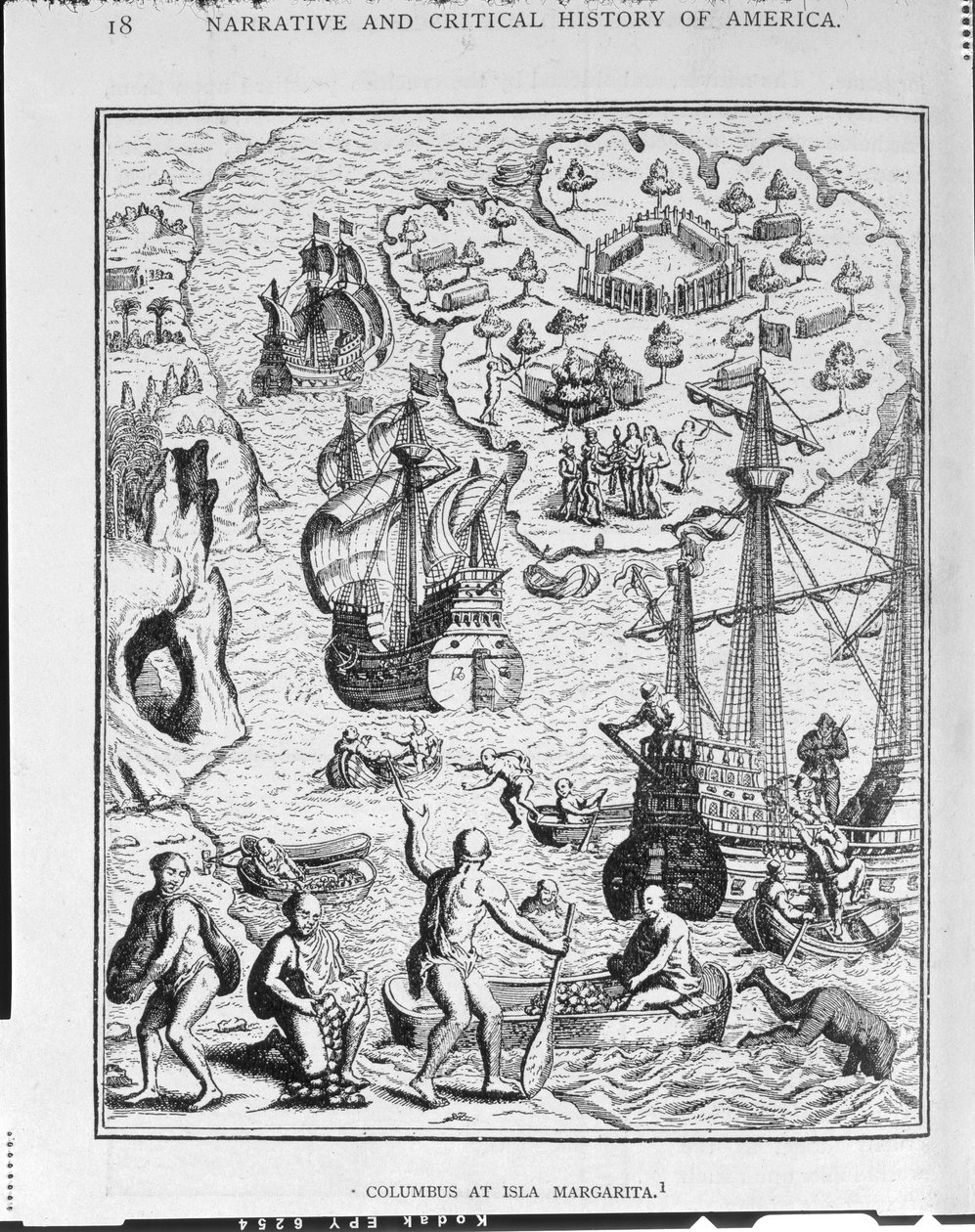 "Colombo na Ilha Margarita", de "A História Narrativa e Crítica da América", editado por Justin Winsor, Londres, 1886 de English School