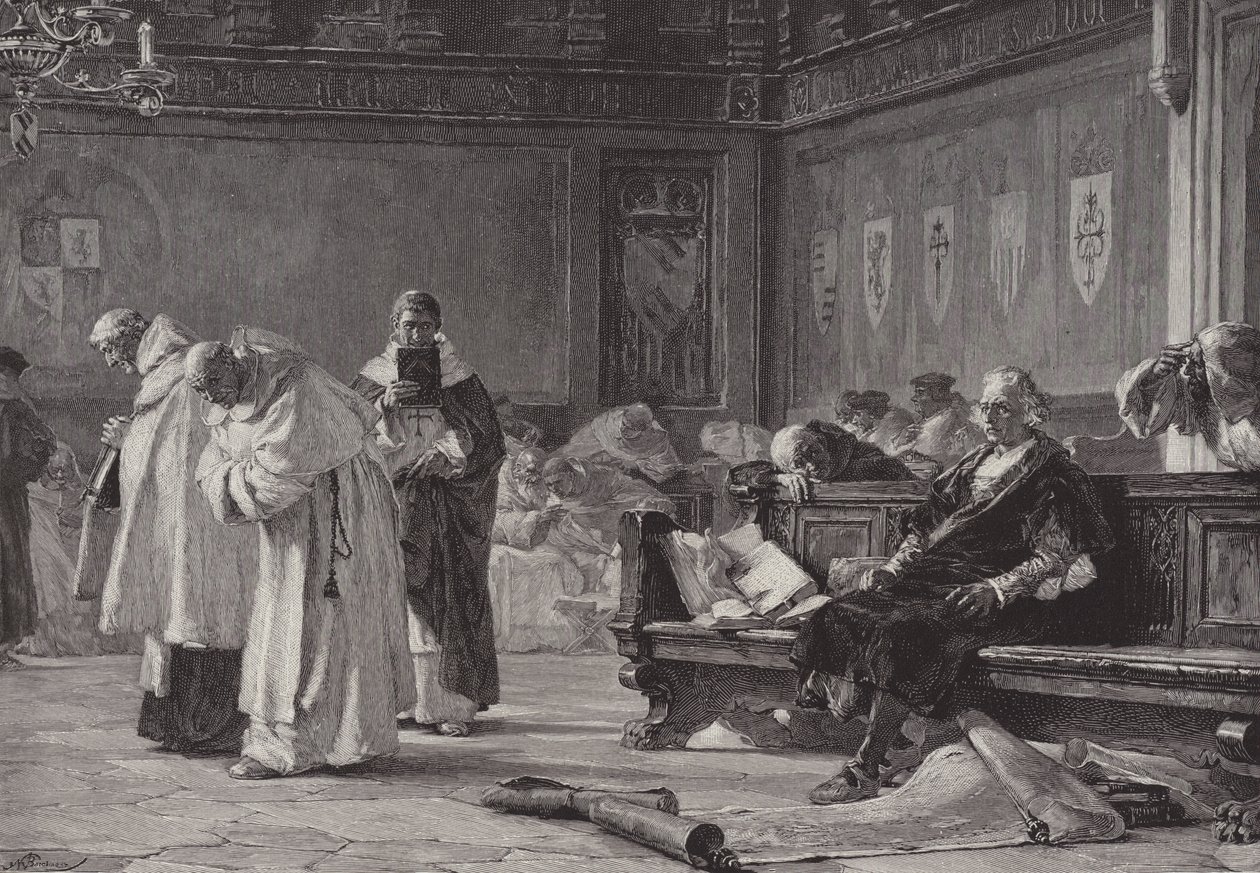 Colombo perante o Conselho de Salamanca (gravura) de English School