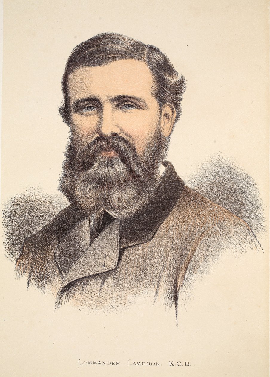 Comandante Cameron, ilustração da edição pictórica da vida e das descobertas de David Livingstone por J. Ewing Richie, bar. por A. Fullarton & Co., 1876 de English School