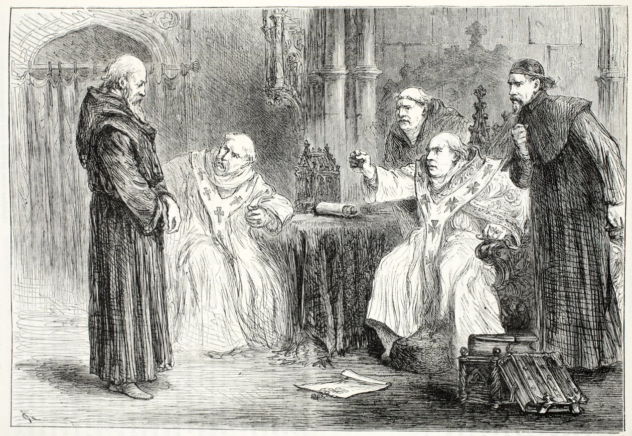 Conferência entre Thorpe e Arundel, ilustração da História do Protestantismo por James Aitken Wylie (1808-1890), pub. 1878 de English School