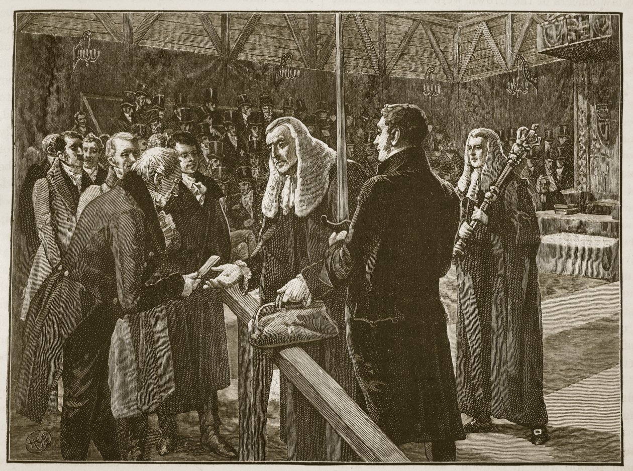 Conferência entre as Casas do Parlamento, 1835, ilustração da História Ilustrada de Cassells da Inglaterra (foto sépia) de English School