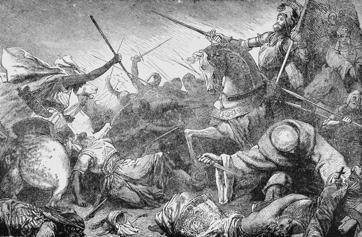 Conflito com os sarracenos, de A História da França, de Emile de Bonnechose, publicado pela Ward, Lock and Co, Londres de English School