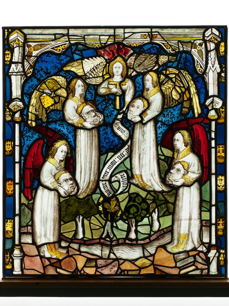 Painel conservado da Grande Janela Leste na Catedral de York: "Os Anjos com os Ventos e o Selo" de English School