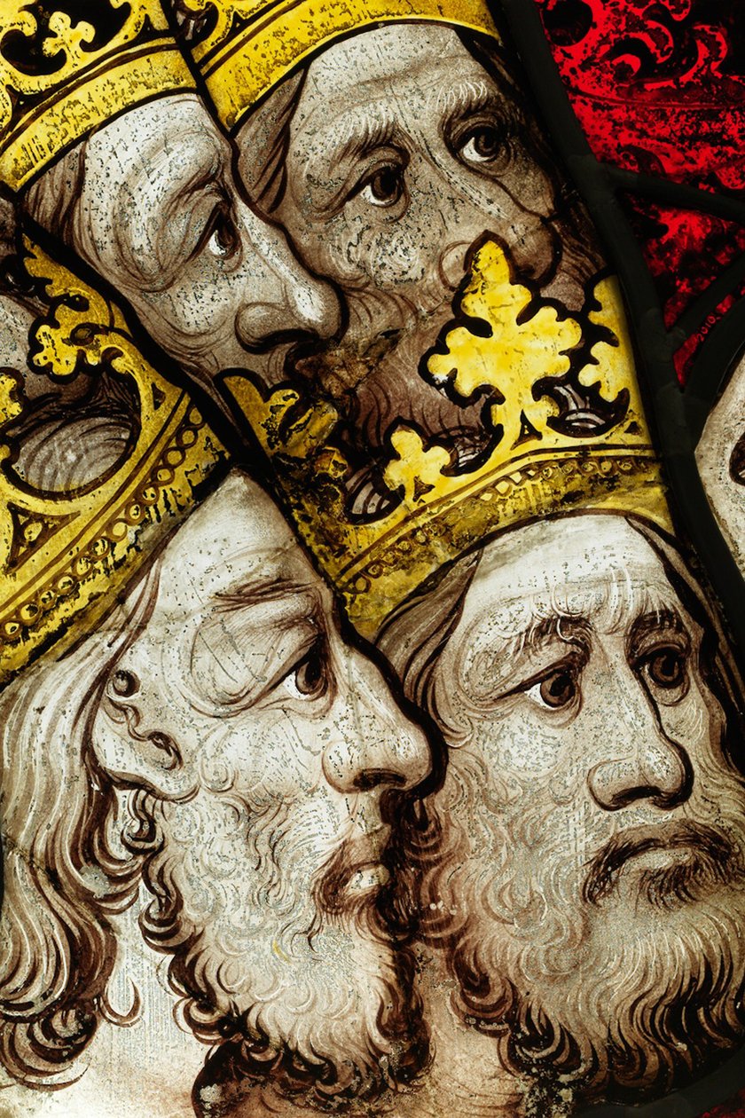 Seção conservada da Grande Janela Leste na Catedral de York: &39;Os anciãos adoram a Deus&39; de English School