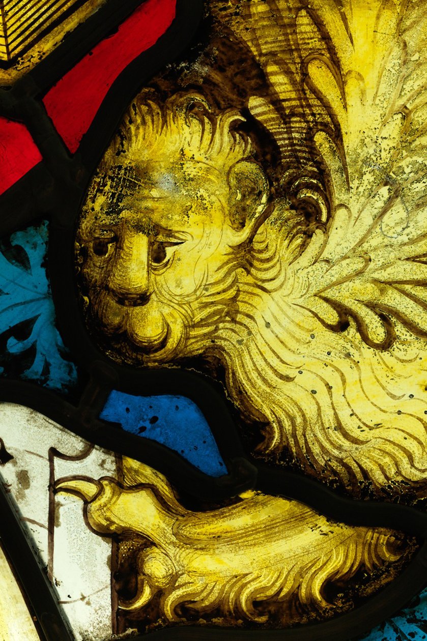 Seção conservada da Grande Janela Leste na York Minster: &39;A Abertura do Primeiro Selo&39; de English School