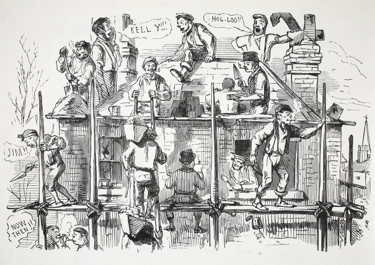 Trabalhadores da construção civil, ilustração de soco de English School