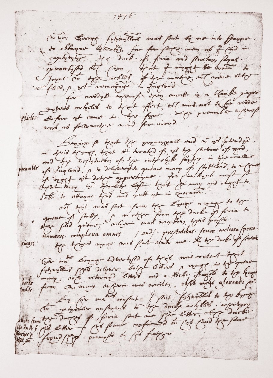 Cópia de um memorando de John Hawkins sobre suas relações com a Espanha, 1576 de English School
