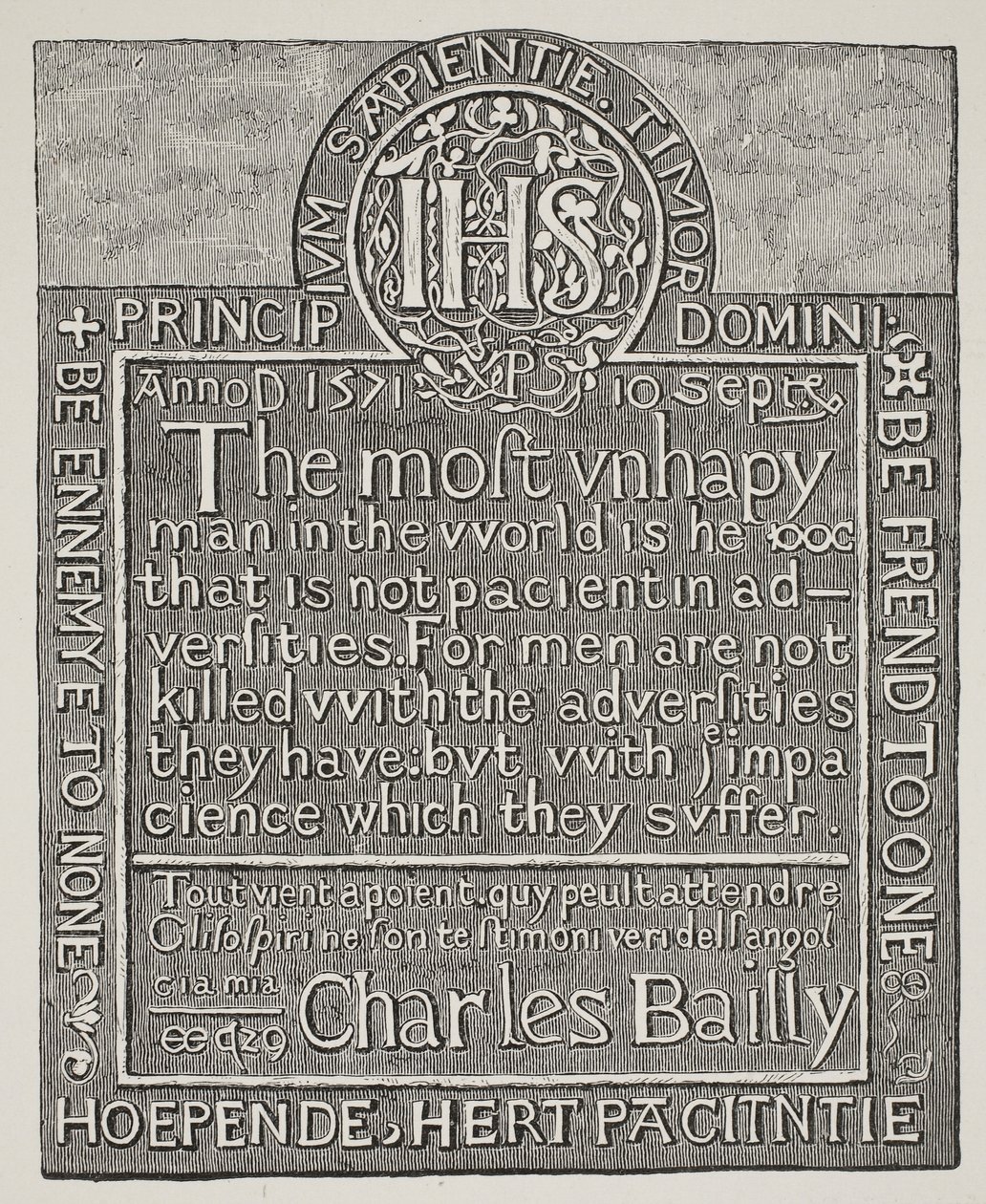 Cópia de uma escultura de Charles Bailly, da parede da Torre de Beauchamp, Torre de Londres, 1571 de English School