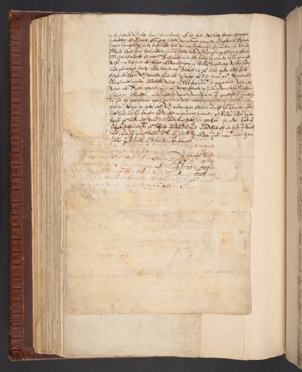 Cópia de uma carta de Lady Elizabeth Compton, depois Condessa de Northampton, ao seu marido, Harley MS 7003, f.158v (caneta e tinta sobre papel) de English School