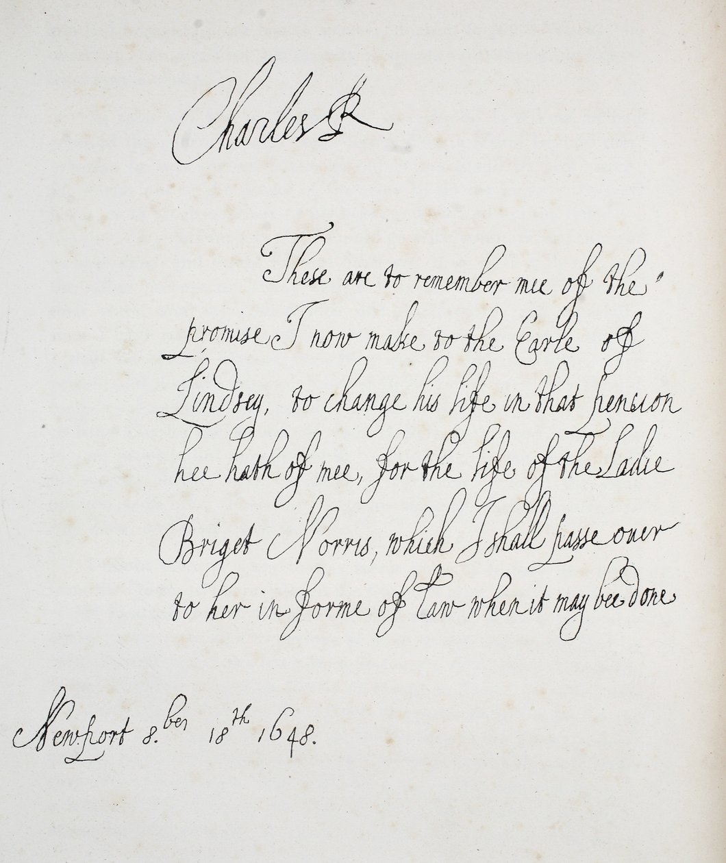 Cópia de uma carta escrita por Charles II, 1648 de English School