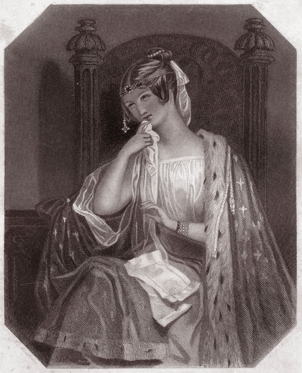 Cordelia (King Lear) (King Lear) - in - "Galeria das Mulheres de Shakespeare, coleção de quarenta e cinco retratos sérios de artistas do início de Londres, enriquecidos com avisos críticos e literários" cerca de 1838 - da "Galeria das Mulheres de Shakespea de English School