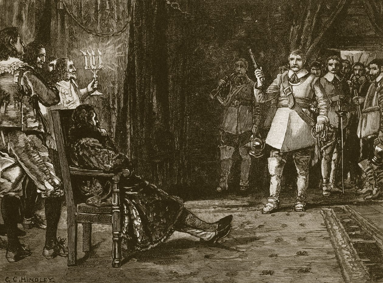 Cornet Joyces entrevista com Charles, ilustração de Cassells Illustrated History of England (foto em sépia) de English School
