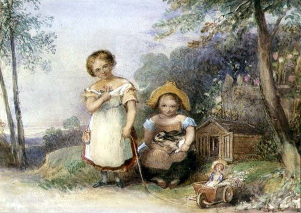 Cornish Misses (aguarela sobre papel) de English School