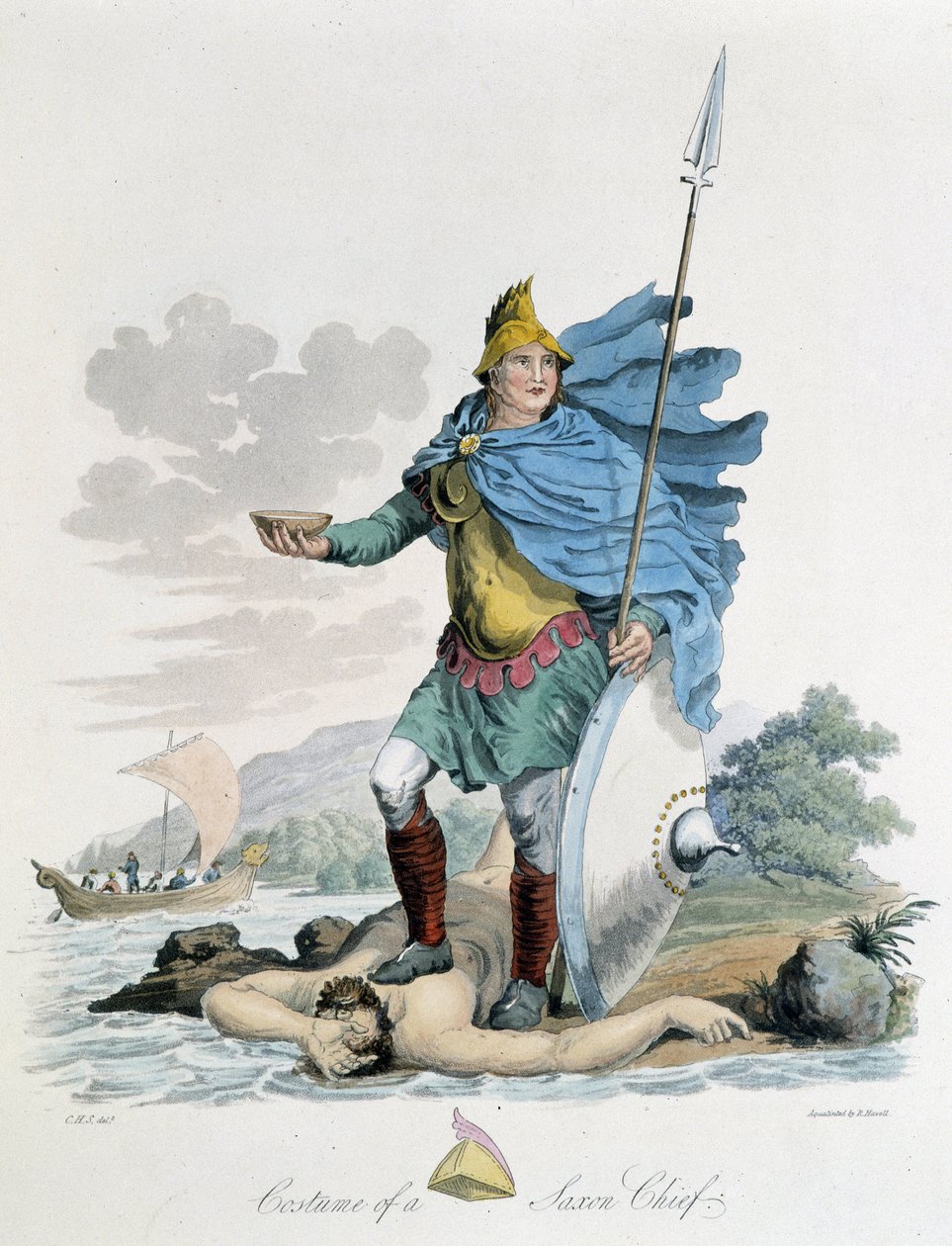 Traje de um líder saxão - em "Celts and Goths, costumes dos habitantes das Ilhas Britânicas do início do século VI e das nações góticas da costa ocidental do Báltico", por S.R. Meyrick e Ch. Smith de English School