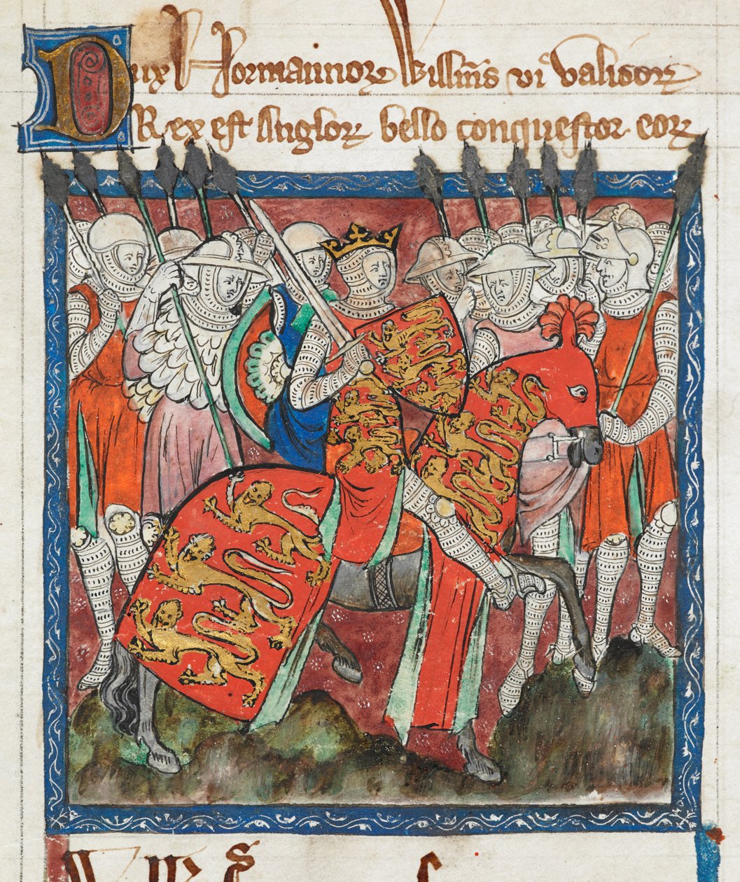 Cott Claud D II f.33 William, o Conquistador, cavalgando com seus soldados, 