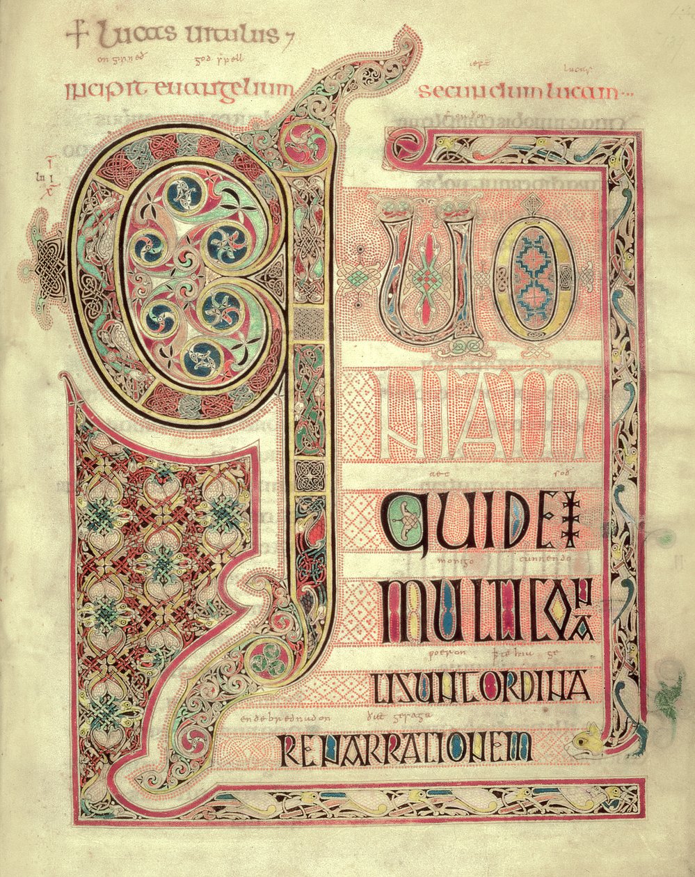 Cott Nero DIV f.139 Página Incipit do Evangelho de São Lucas, dos Evangelhos de Lindisfarne, 710-721 (vellum) de English School