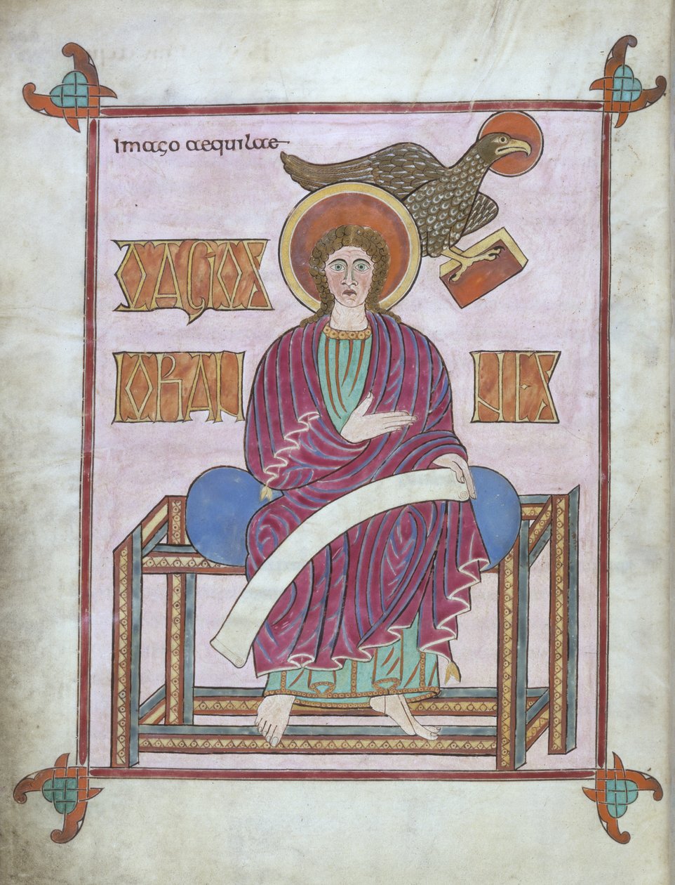 Cott Nero DIV f.209v São João com o seu símbolo, dos Evangelhos de Lindisfarne, 710-721 (vellum) de English School
