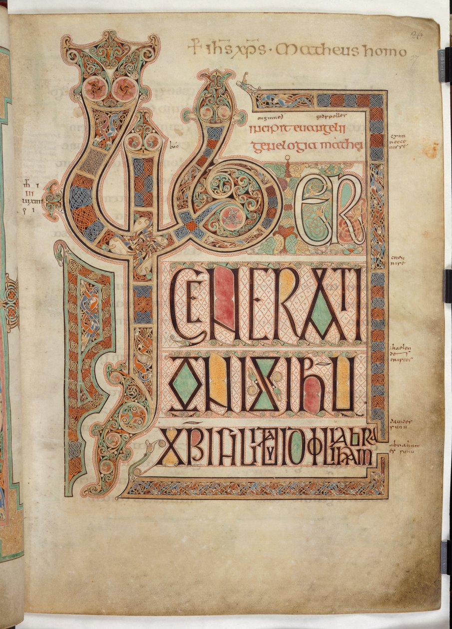 Cott Nero D IV f.27 Página incipit do Evangelho de São Mateus com letras decoradas 