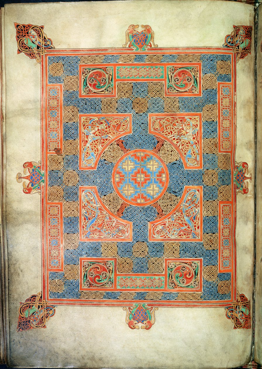 Cott Nero D. IV, f.94v Página do tapete abrindo o Evangelho de São Marcos, dos Evangelhos de Lindifarne, 710-721 (velino) de English School