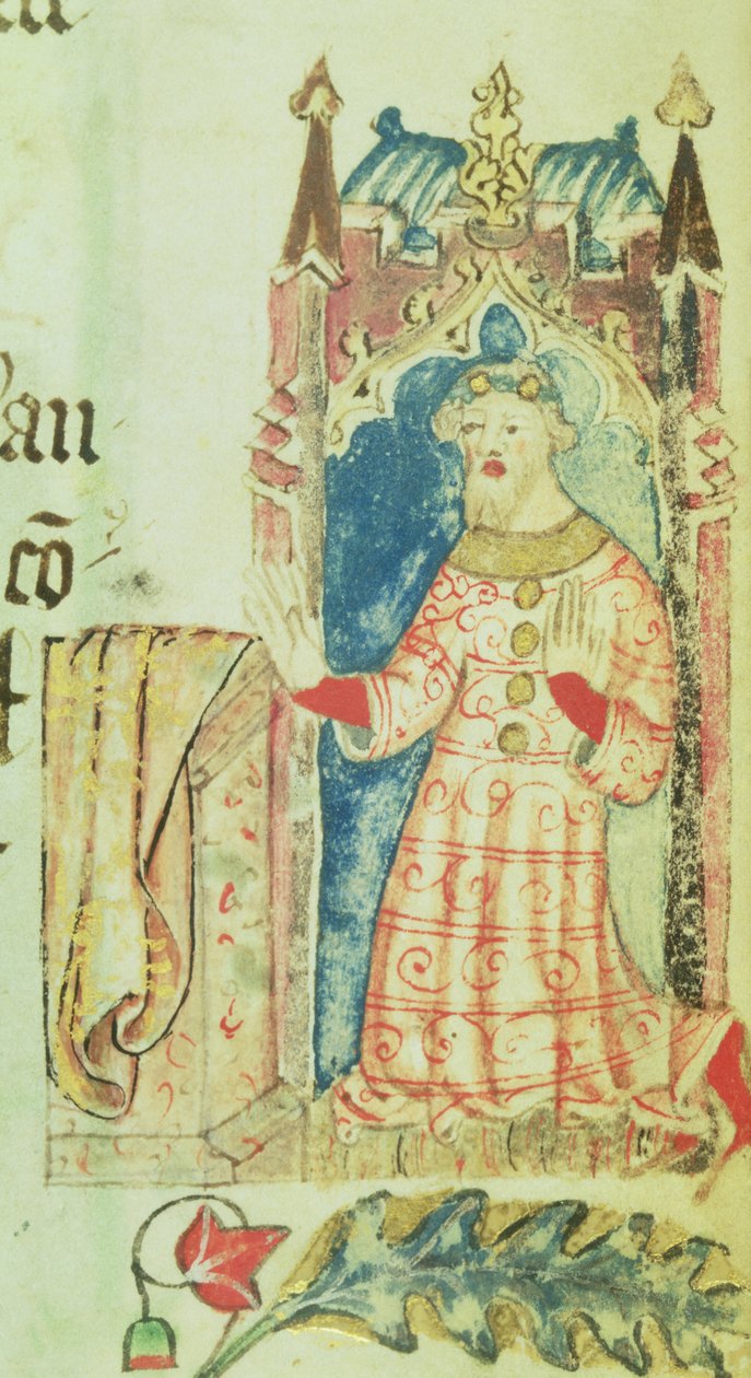 Cott Nero D VII f.7 Retrato de John of Gaunt, Duque de Lancaster, do Livro dos Benfeitores da Abadia de St. Alban, c.1380 (velino) de English School