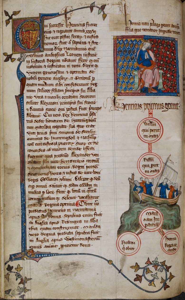 Cotton Claudius D. II, f.45v Henry I e seus descendentes (velino) de English School