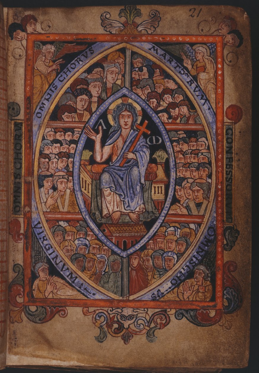 Algodão Galba A. XVIII, f.21 Cristo entronizado com coros de mártires, confessores e virgens de English School