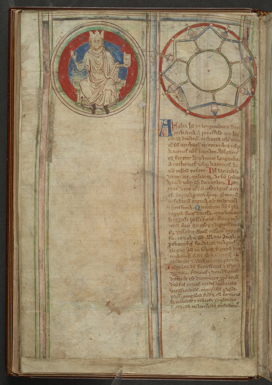 Algodão MS Claudius D VI, f.5v f. 5v: Descrição dos sete reinos da heptarquia anglo-saxónica, c.1255-59 (vellum) de English School