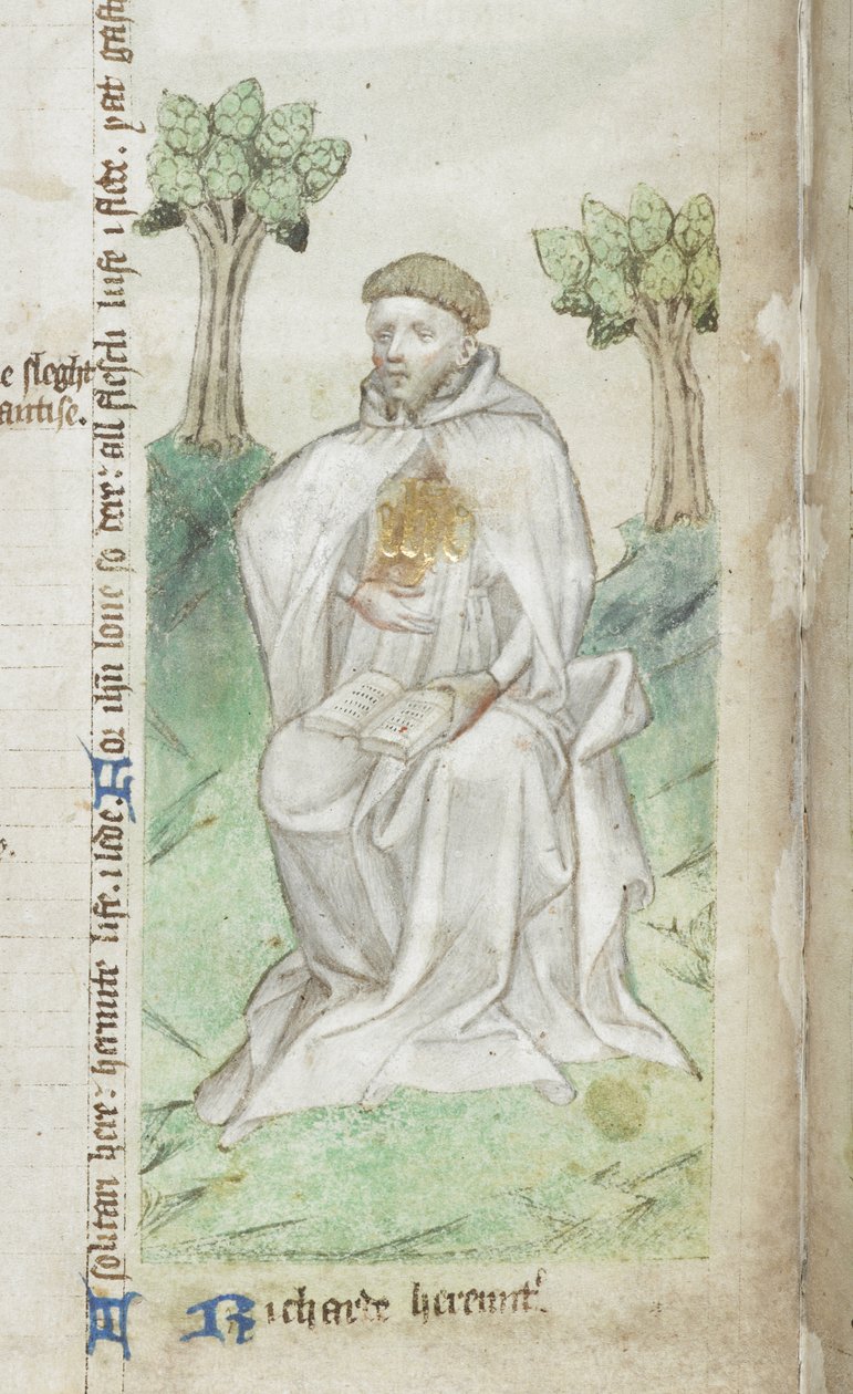 Algodão MS Faustina B.VI (2) f008v, Richard Rolle de Hampole, detalhe (velino) de English School