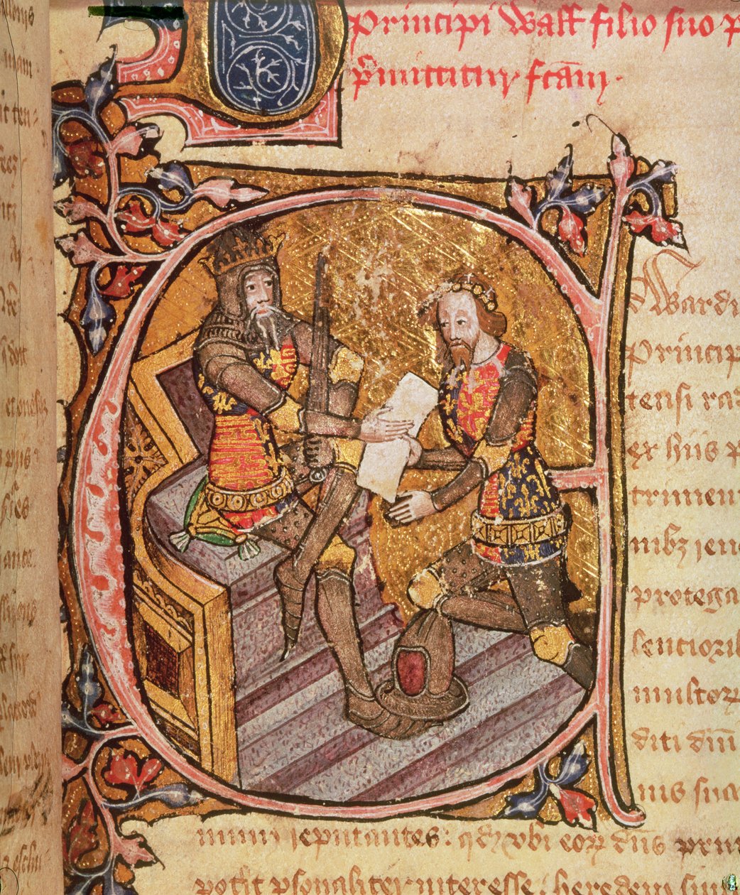 Algodão Nero D VI fol.31 Eduardo III concedendo ao Príncipe Negro o principado da Aquitânia de English School