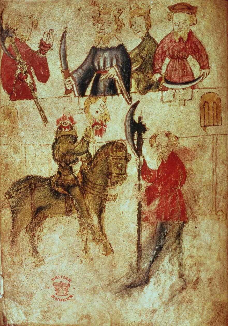 Cotton Nero Ms A X, f.94v: The headless Green Knight in Arthur