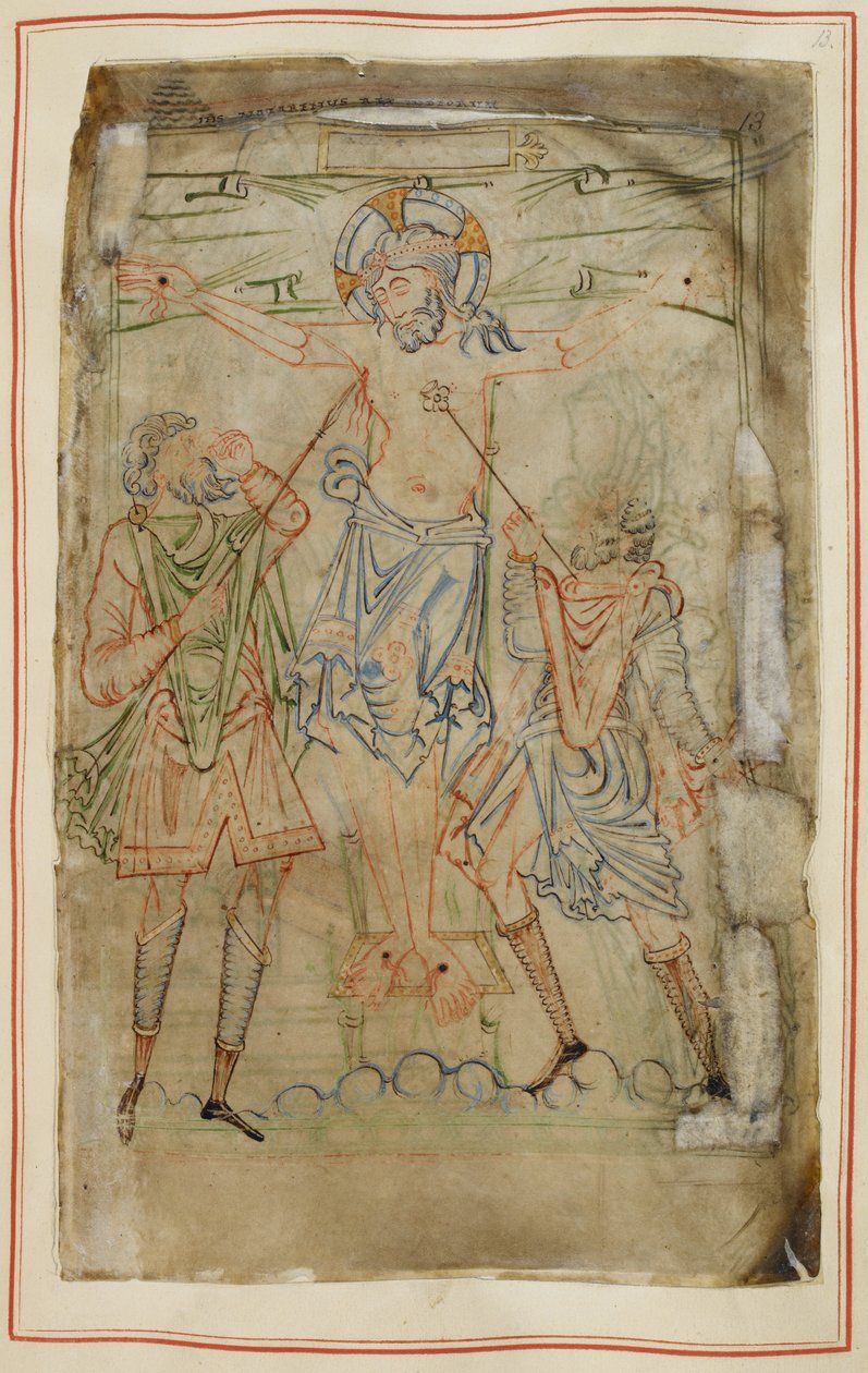 Algodão Tibério C. VI, f.13 A Crucificação, do Saltério de Tibério, c.1050 (pergaminho) de English School