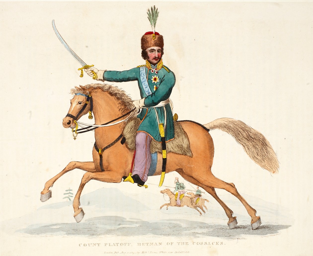 Conte Platoff, Hetman dos cossacos, pub. por Richard Evans, engr romney, ilustração de um relato histórico da batalha de Waterloo por William Mudford, 1816 de English School
