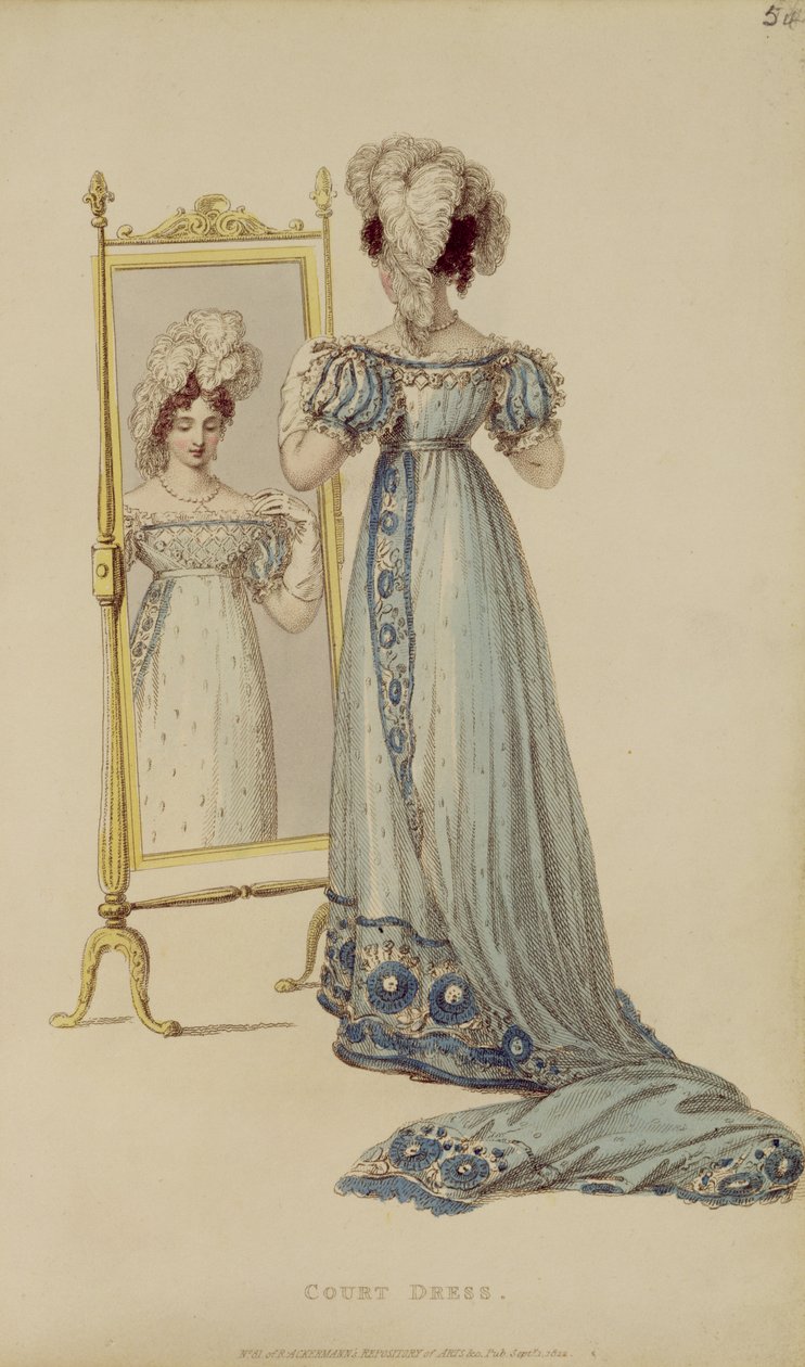 Vestido de corte, placa de moda de Ackermanns Repository of Arts de English School