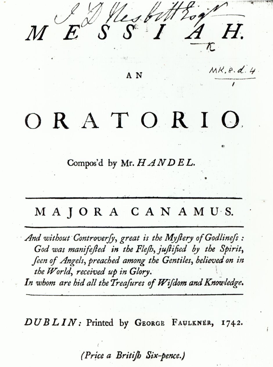 Capa de partituras para o Messias de Handel, publicado em 1742 de English School