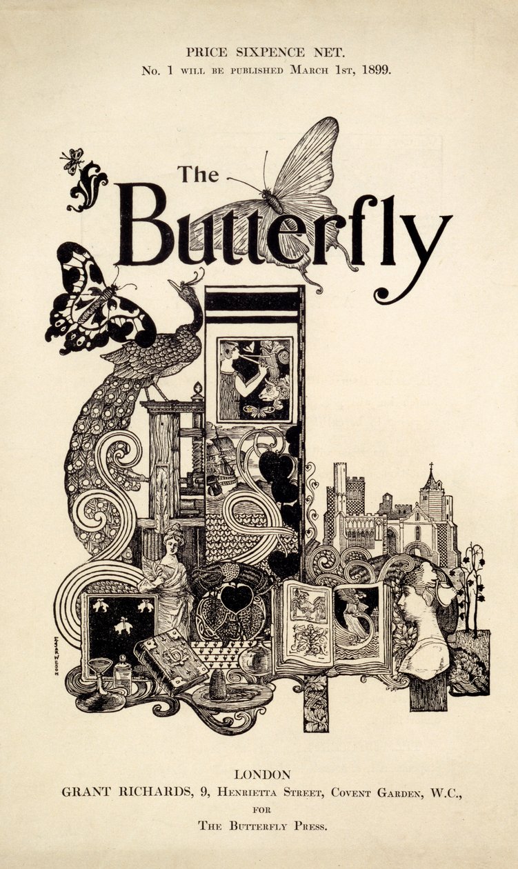 Capa da The Butterfly Magazine, publicada em 1 de março de 1899 (litografia e tipografia) de English School