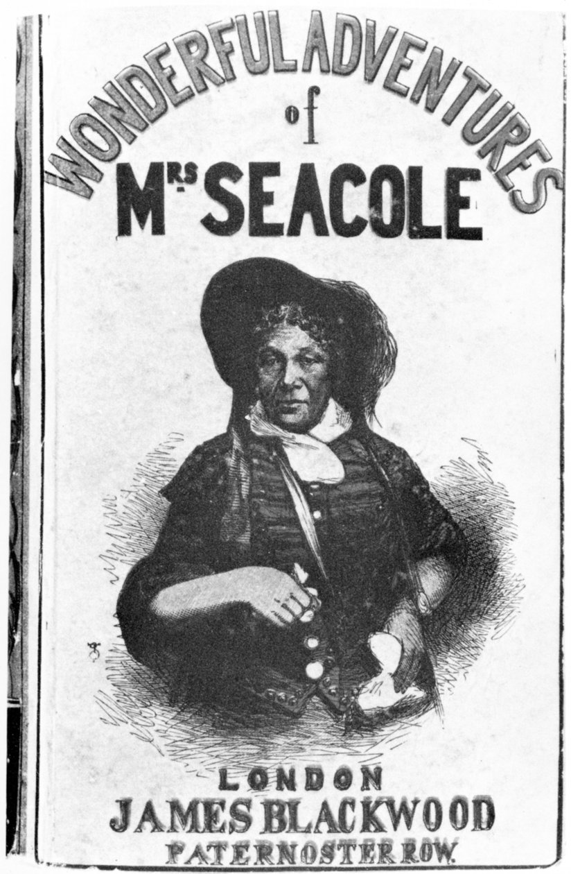 Capa da primeira edição de As Maravilhosas Aventuras da Sra. Seacole, publicada por James Blackwood de Paternoster Row, 1857 de English School