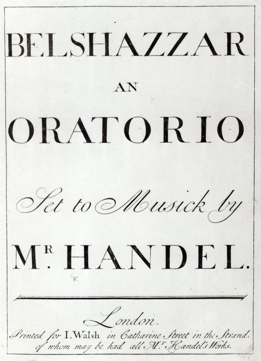 Capa da partitura de Belshazzar de Handel, publicada em 1745 de English School