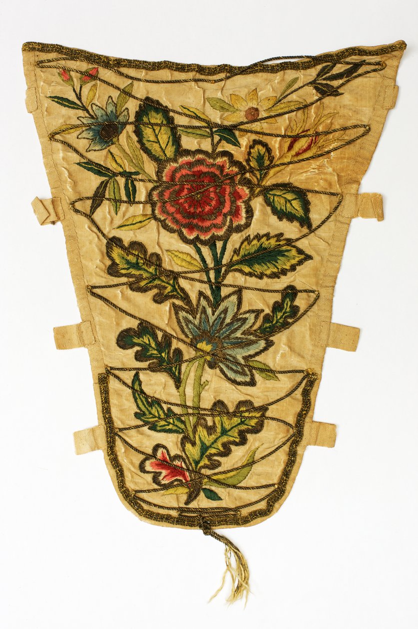 Cream stomacher bordado com um ramalhete de flores em fio colorido e prateado-dourado, c.1700-50 (seda) de English School