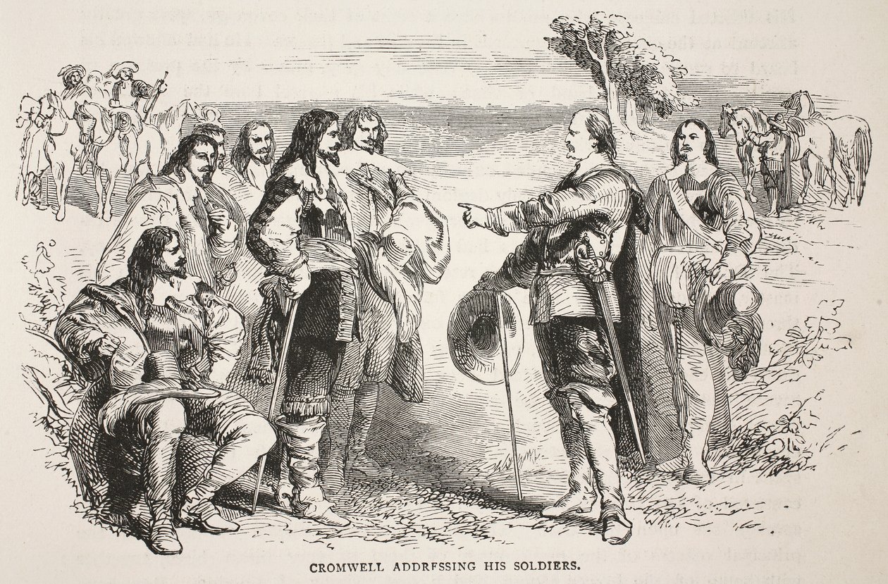 Cromwell dirigindo-se a seus soldados de English School