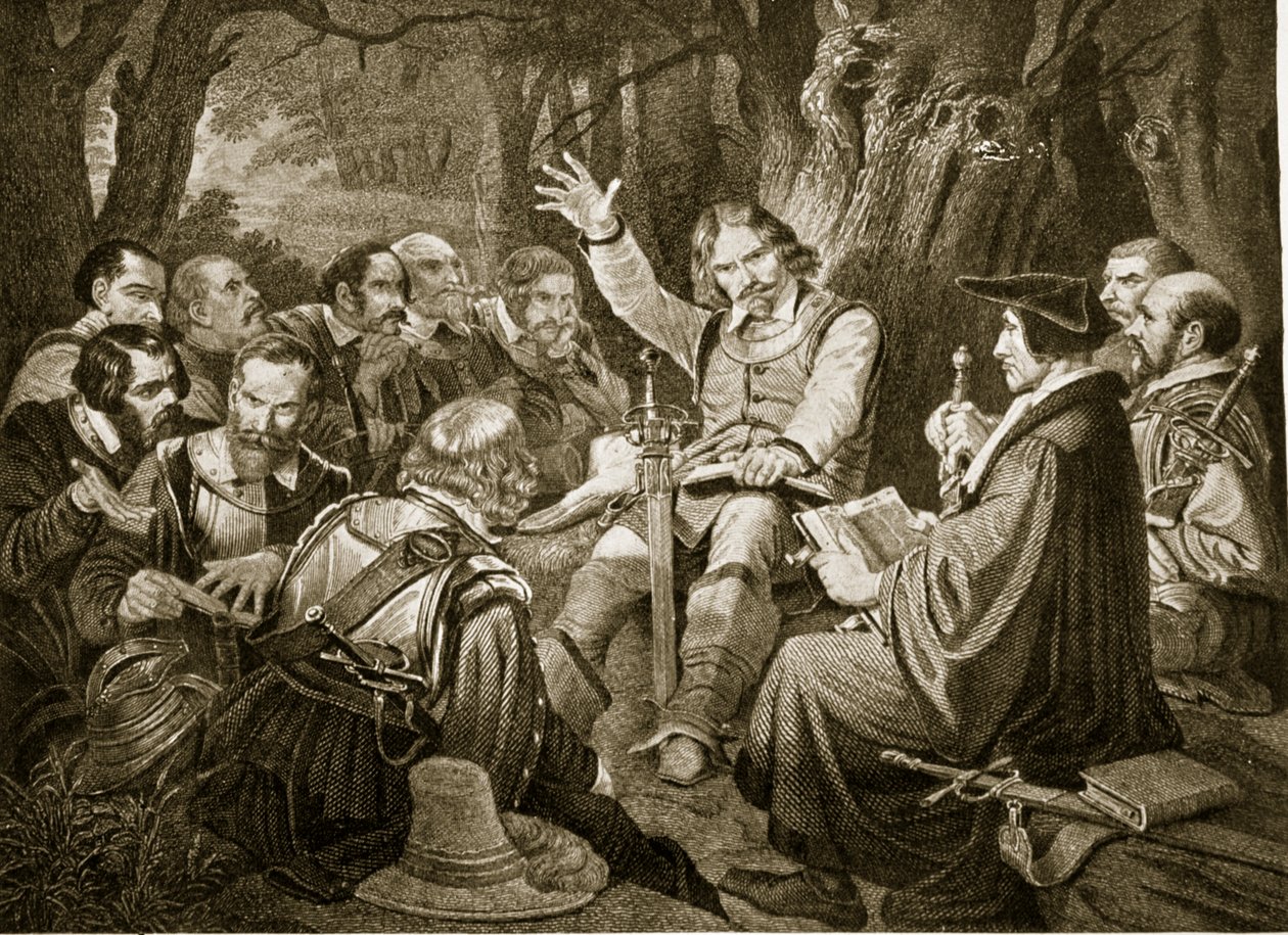 Cromwell antes da batalha de Dunbar, 1650, ilustração de Hutchinsons História da nação britânica, c.1923 de English School