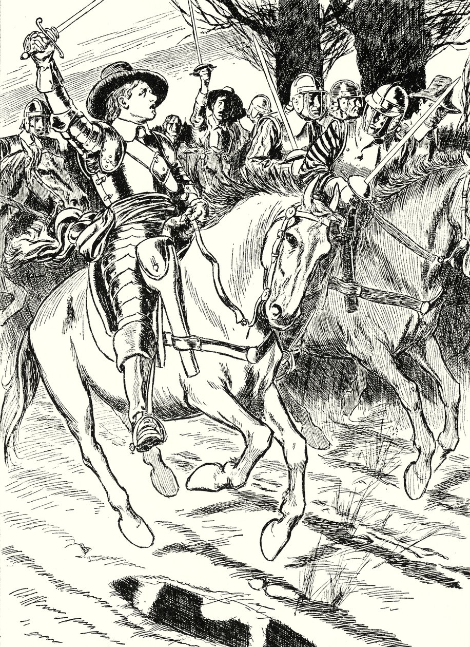 Cromwell lidera os seus ironsides para a batalha (litografia) de English School
