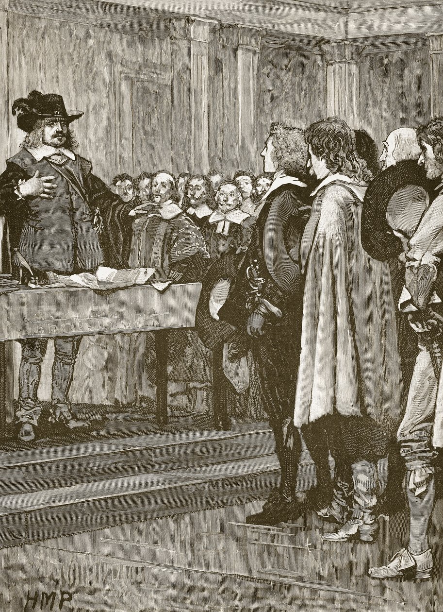 Cromwell recusando a coroa, ilustração da história ilustrada de Cassells da Inglaterra (foto sépia) de English School