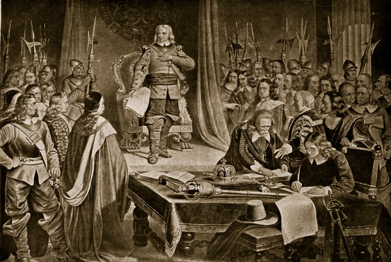 Cromwell recusando a coroa, ilustração de Hutchinsons História da nação britânica, c.1923 de English School