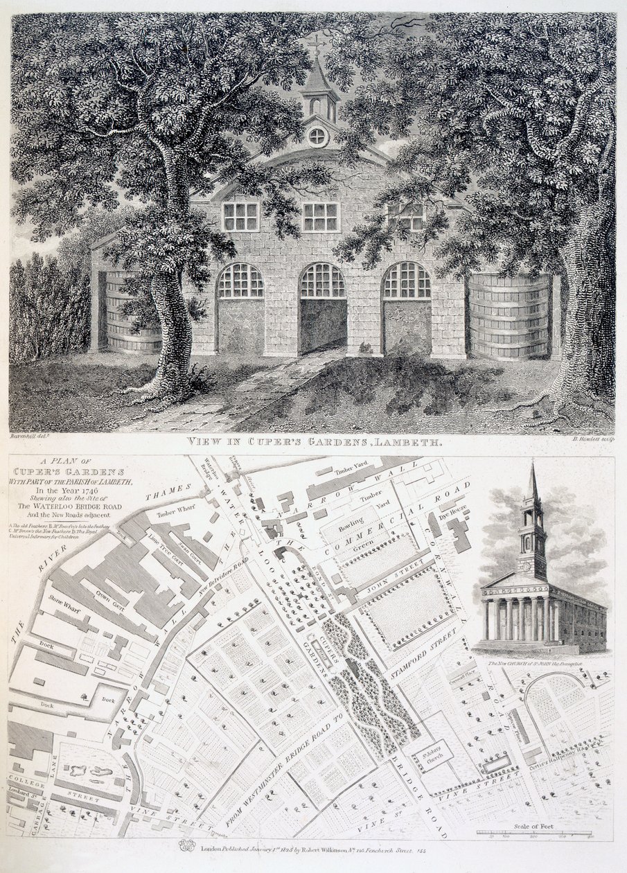 Cupers Gardens, Lambeth, gravado por Bartholemew Howlett, 1746 de English School