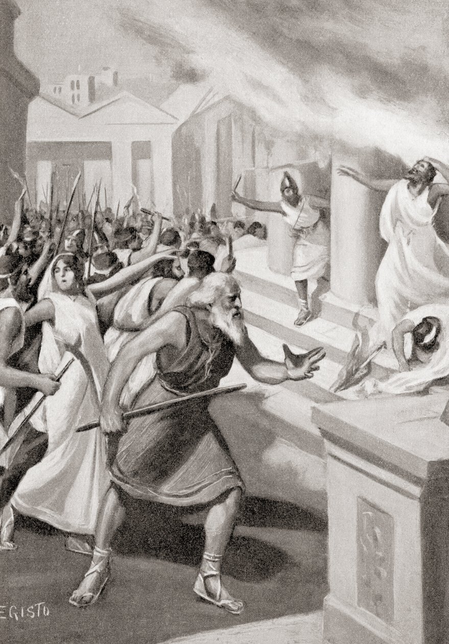 Cylon of Croton liderando uma revolta contra os Pitagóricos, c.509 a.C., da História das Nações de Hutchinson, pub.1915 de English School