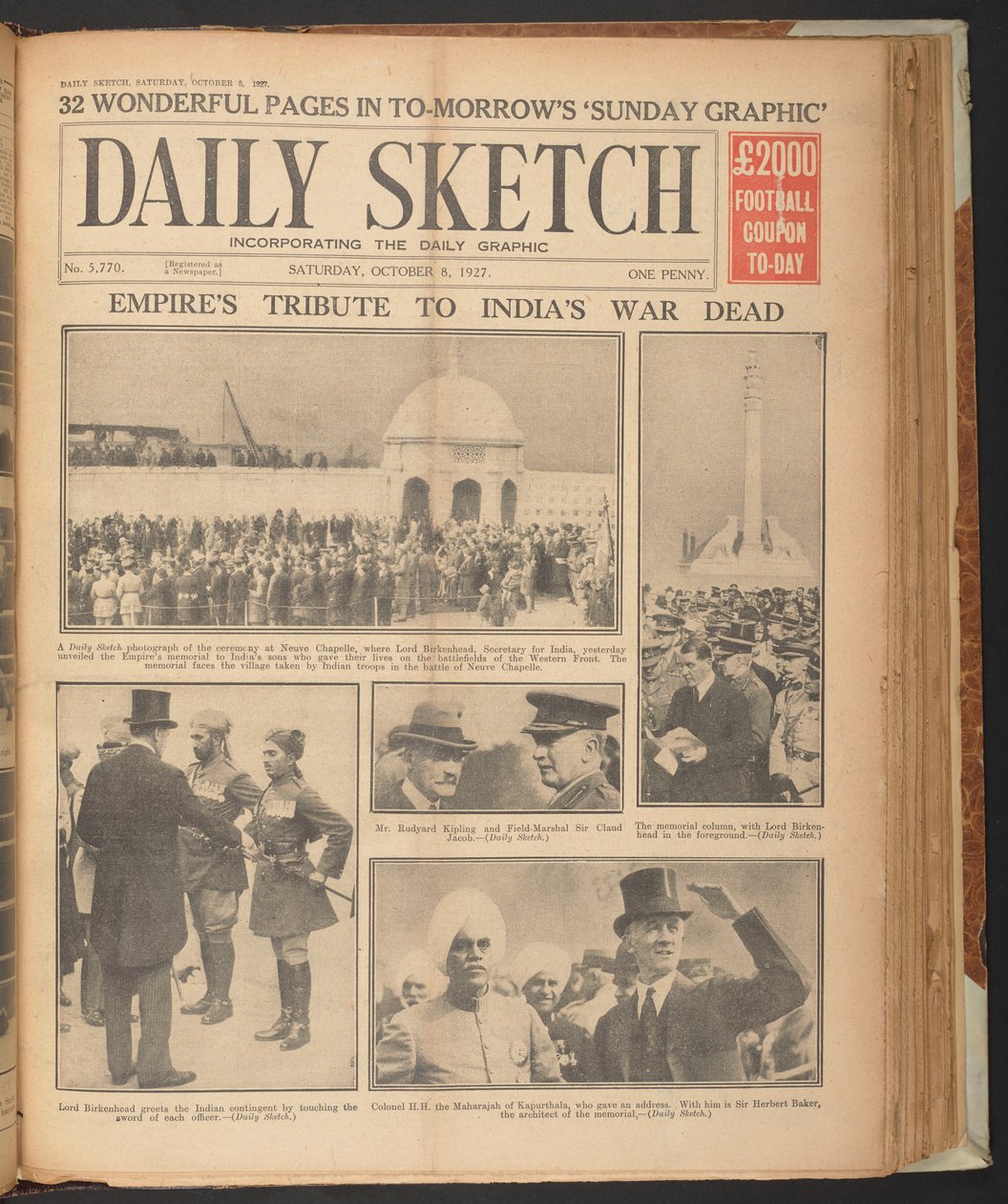 Daily Sketch, mostrando Rudyard Kipling em Neuve Chapelle, 8 de Outubro de English School